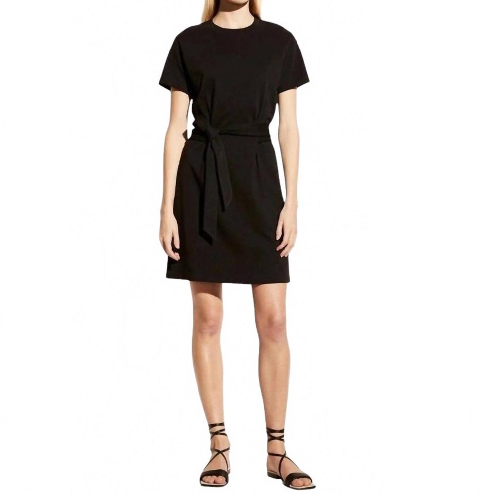Vince Short Sleeve Waist Tiedress In Black